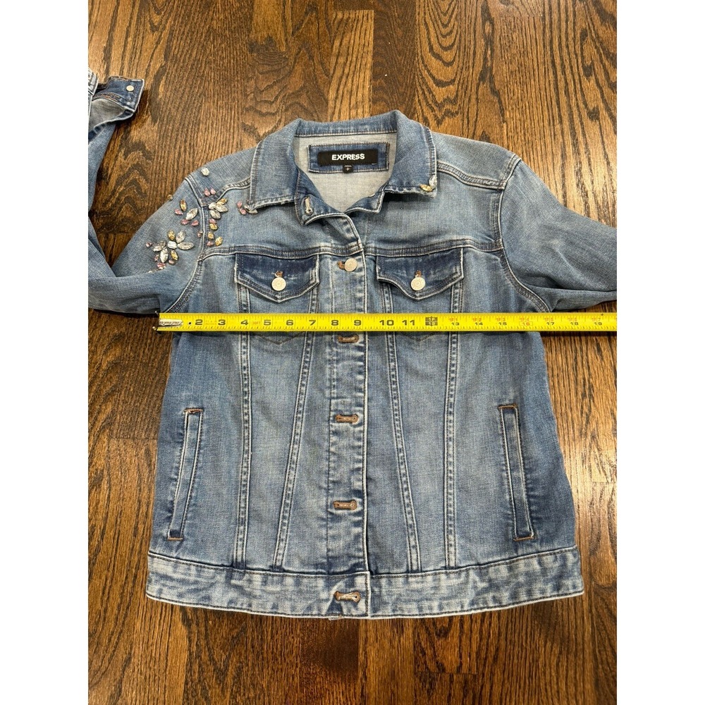 Women's Express Studded Distressed Denim Jacket Size S - Picture 12 of 12